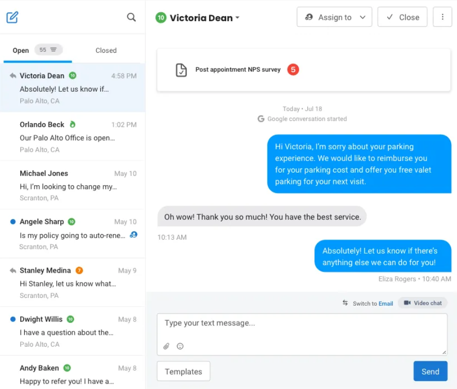 screenshot of Birdeye Messaging
